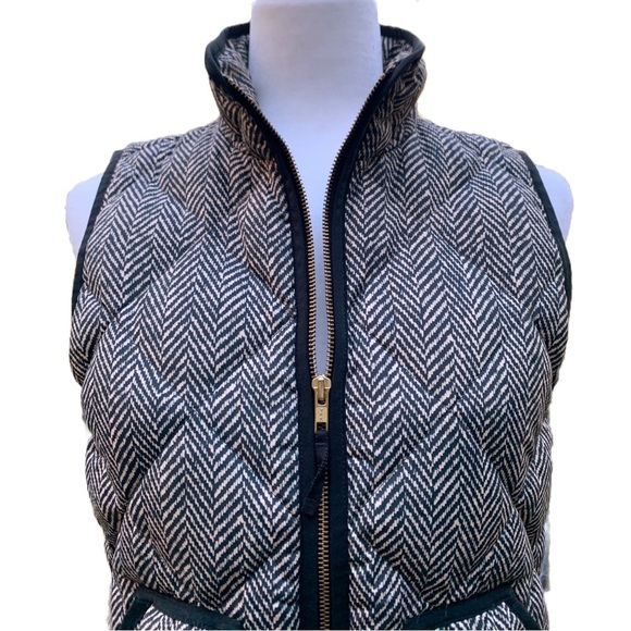 J. Crew Down Puffer Vest XS Black Tan - Picture 9 of 12
